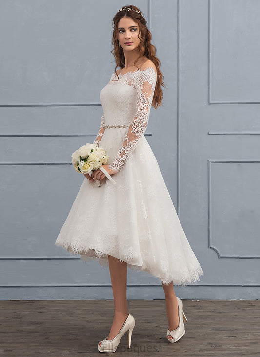 Wedding Dress Asymmetrical Lace A-Line Wedding Dresses With Beading Shiloh Off-the-Shoulder