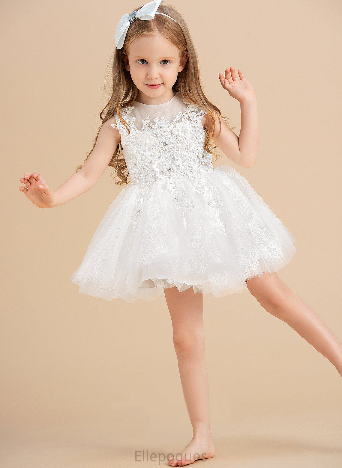 Carly Sleeveless Tulle Flower Girl Dresses With Dress Flower Scoop - Girl Neck Beading/Appliques Ball-Gown/Princess Knee-length