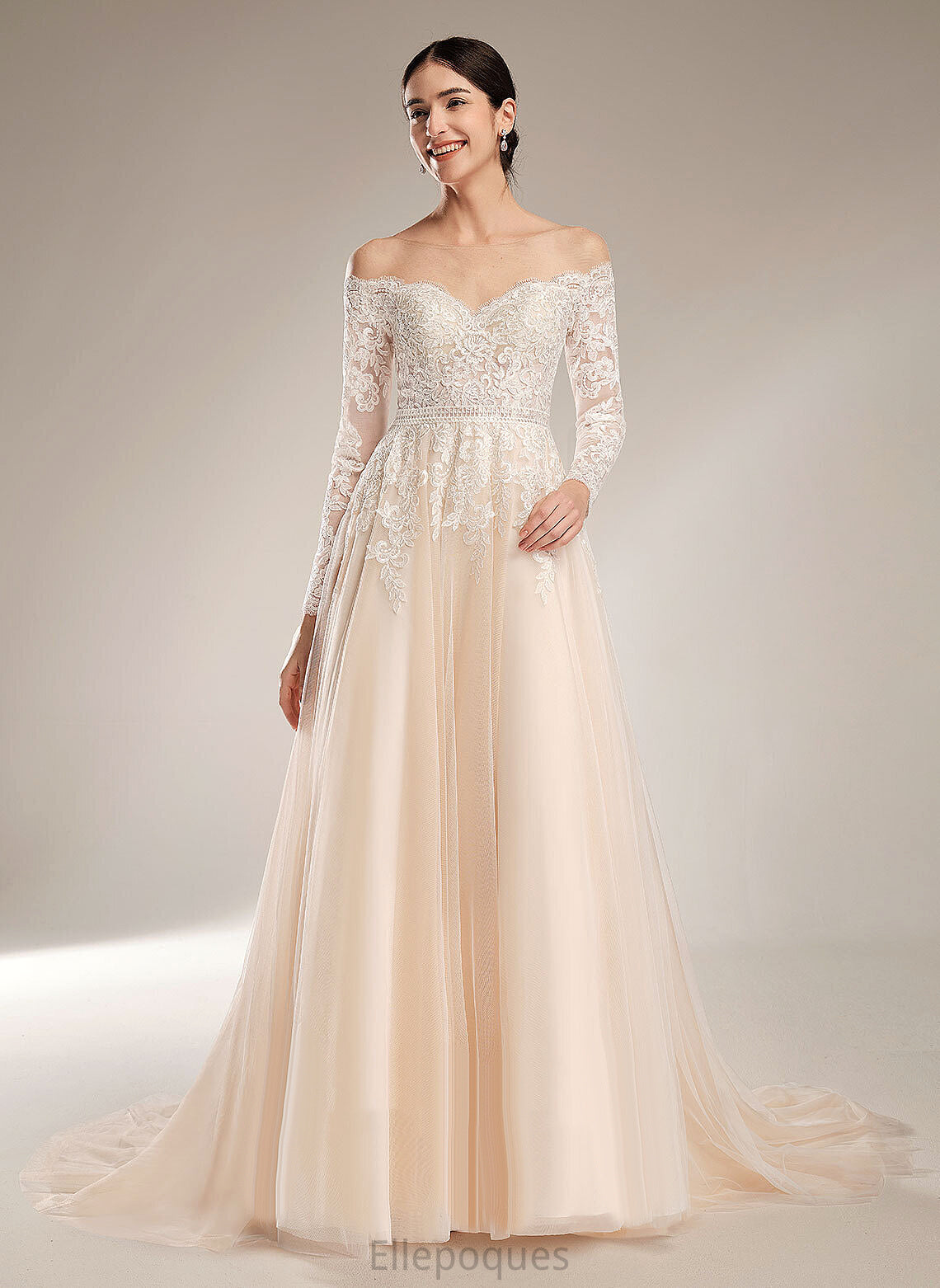 With Ball-Gown/Princess Wedding Train Tulle Marcie Chapel Dress Sequins Wedding Dresses Lace Illusion