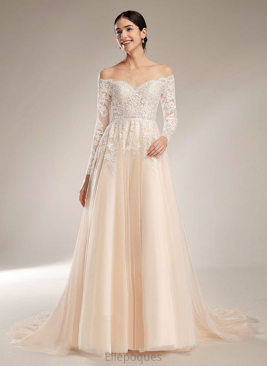 With Ball-Gown/Princess Wedding Train Tulle Marcie Chapel Dress Sequins Wedding Dresses Lace Illusion