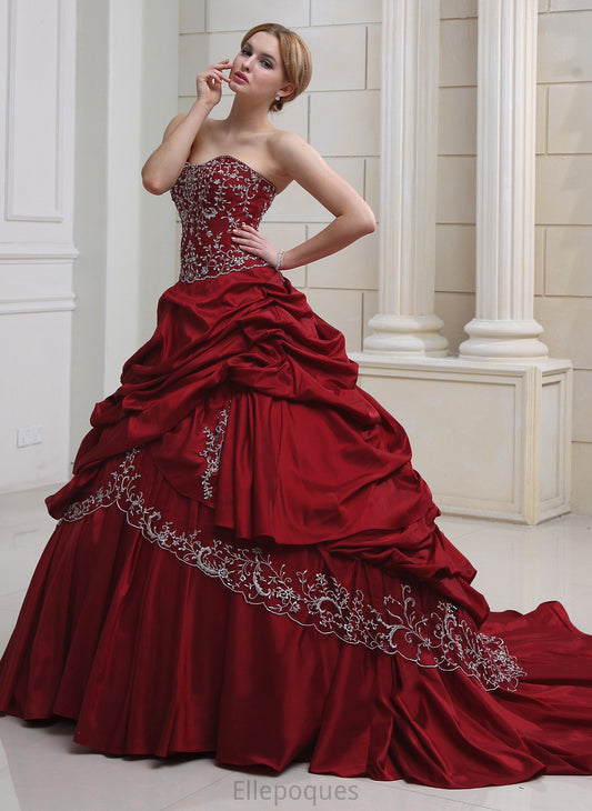 Wedding Dress Royal Wedding Dresses Ruffle Ball-Gown/Princess Taffeta Beading Train Virginia With Embroidered Sweetheart