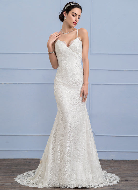 Court Lace V-neck Wedding Train Trumpet/Mermaid Dress Lynn Wedding Dresses