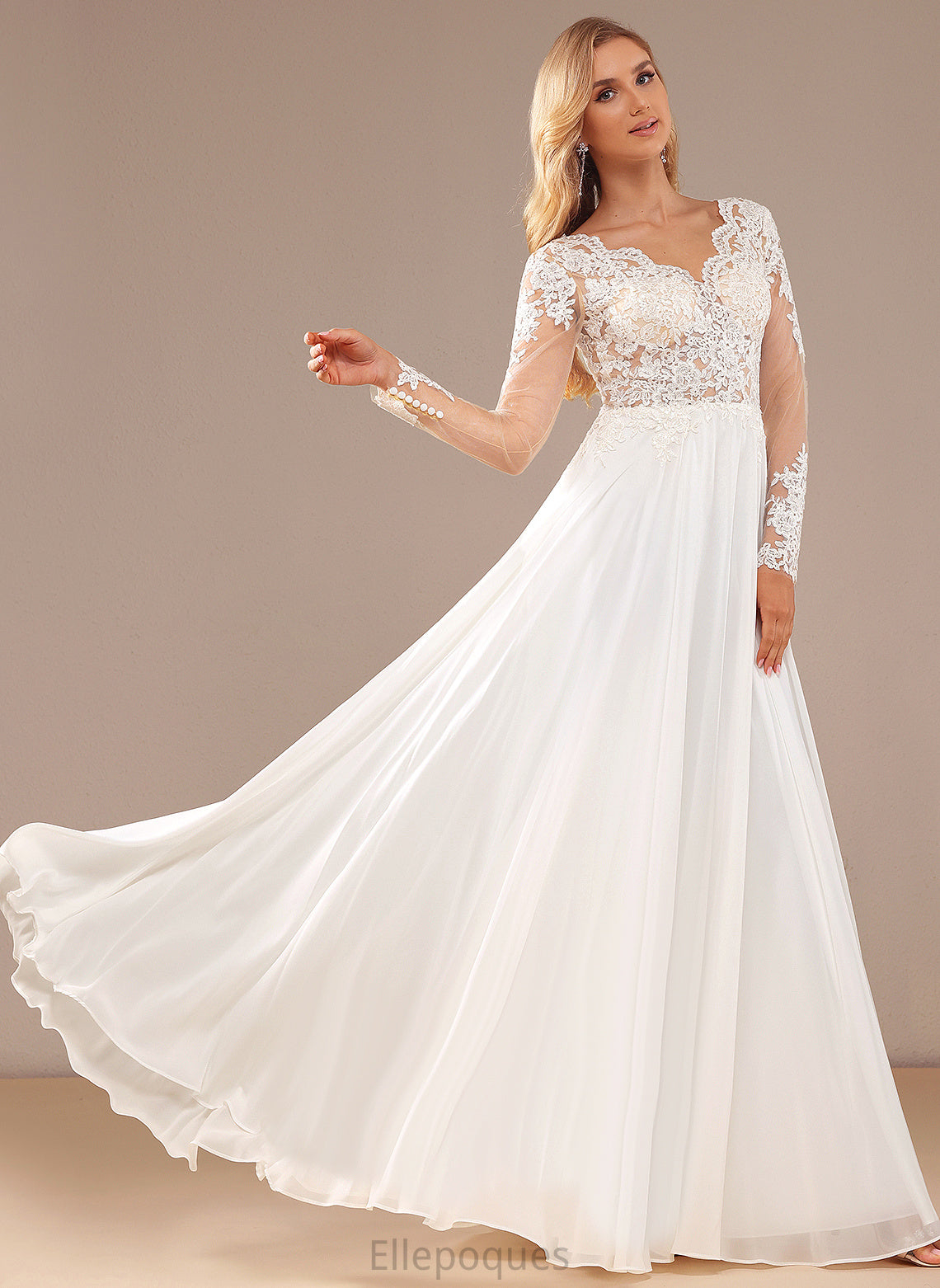 Lace Chiffon V-neck Sequins Floor-Length With Jaqueline Wedding Dresses A-Line Dress Wedding