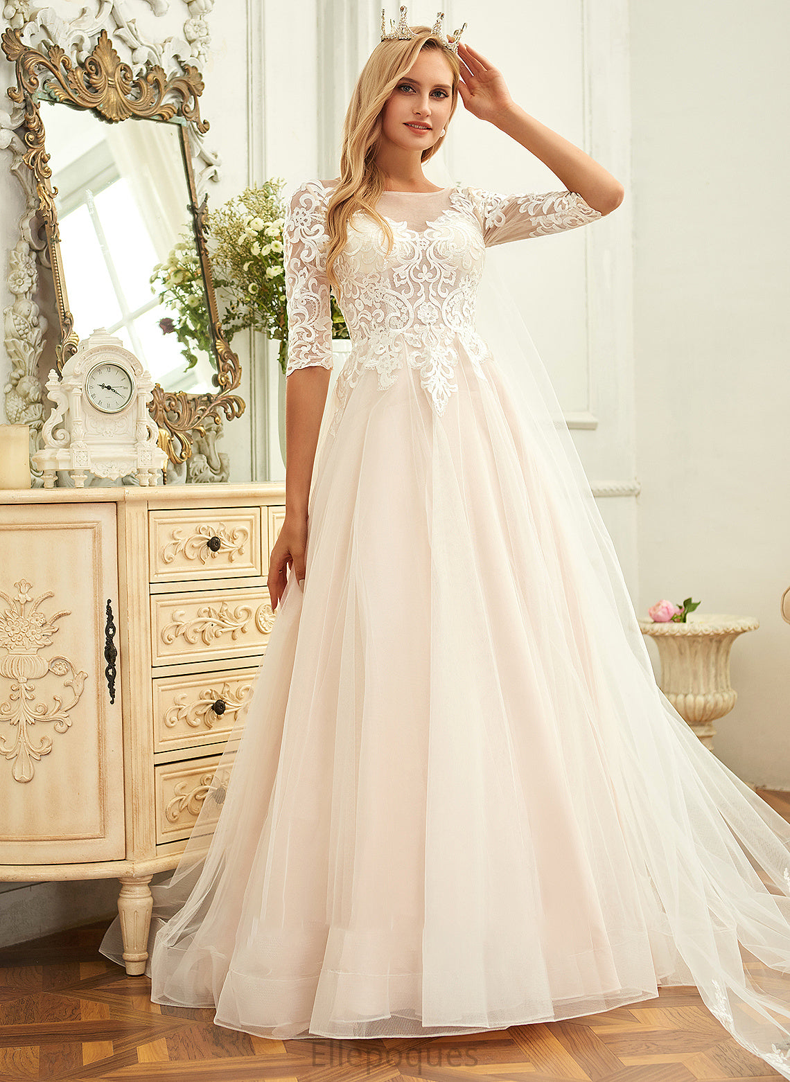 Wedding Neck Giana Train Tulle Dress Ball-Gown/Princess Lace Wedding Dresses Scoop Sweep