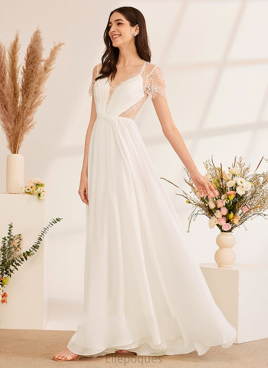 Setlla A-Line V-neck Wedding Dresses Wedding With Dress Floor-Length Ruffle