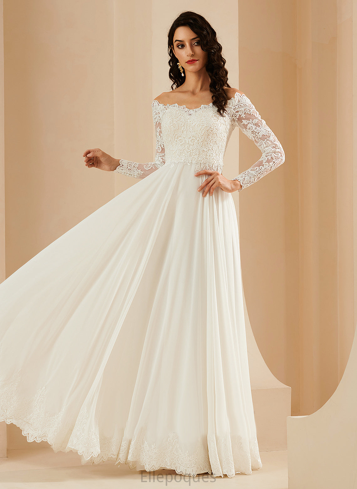 Dress Desirae With Off-the-Shoulder Train Lace Chiffon Wedding Dresses Sweep Wedding A-Line