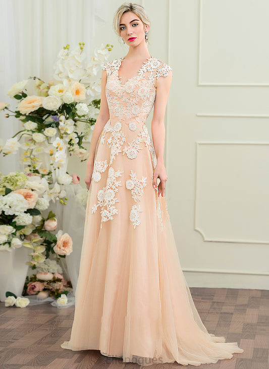 Wedding Dresses Tulle Sweep A-Line Train Alaina V-neck Dress Wedding