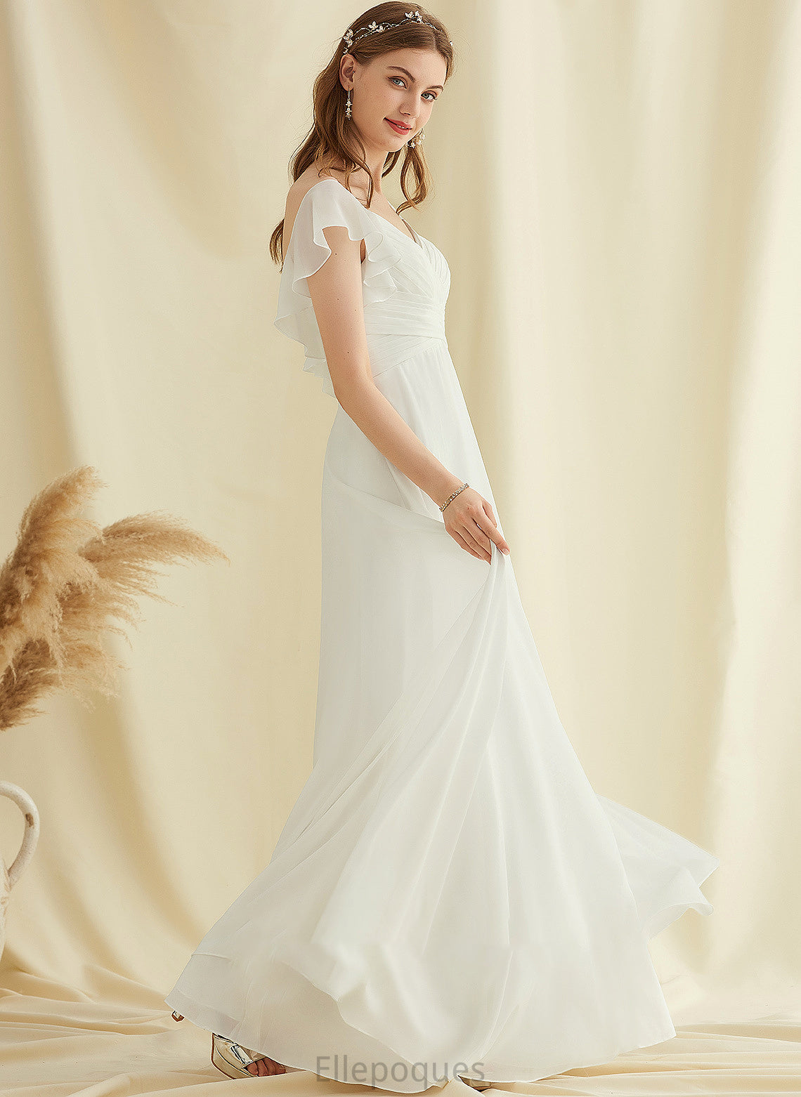 V-neck Wedding Dresses Dress Wedding Floor-Length Ruffle With Chiffon A-Line Jaycee