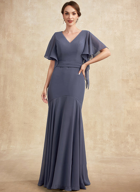 Margaret Trumpet/Mermaid Chiffon V-neck Mother of Floor-Length Bride Dress Mother of the Bride Dresses the