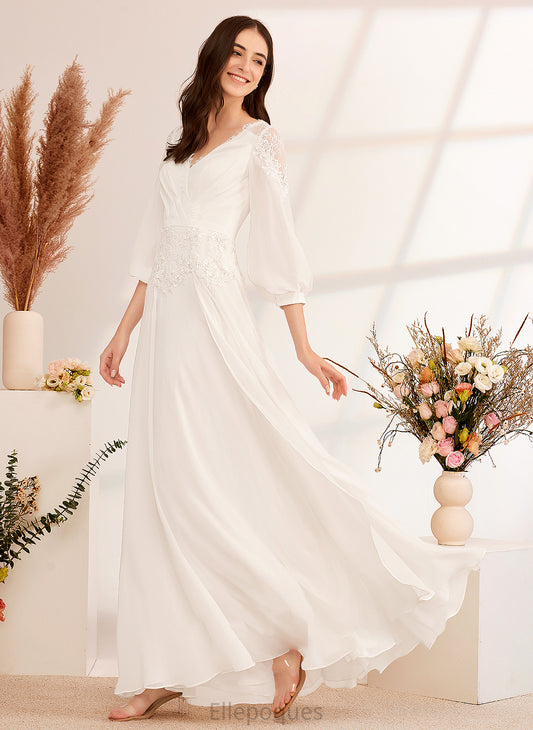 With Wedding A-Line Ella Floor-Length V-neck Lace Wedding Dresses Dress