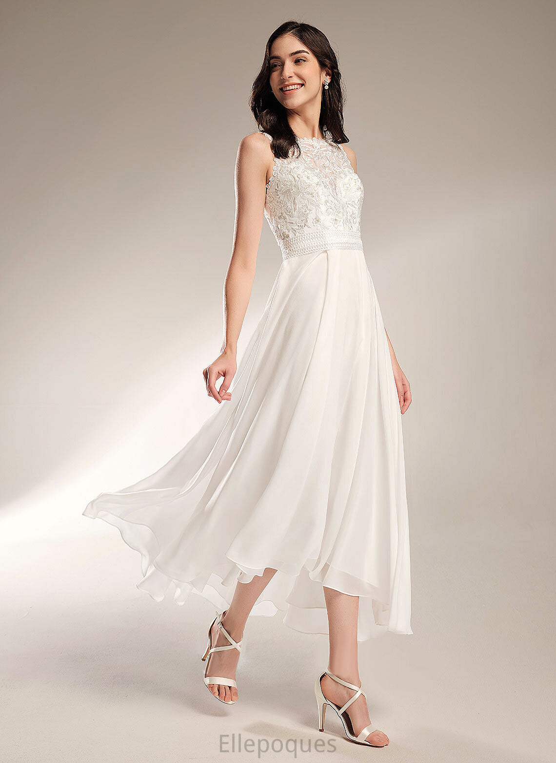 Lace Scoop Chiffon Val Wedding Dresses Asymmetrical A-Line Dress Wedding