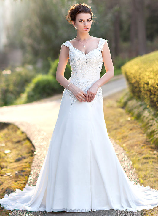 Dress Lace Lexi Court Beading A-Line Train With V-neck Sequins Chiffon Wedding Wedding Dresses