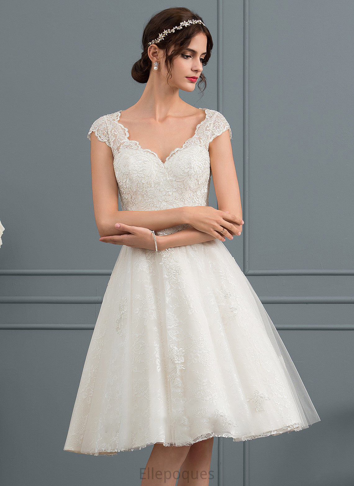 Dress A-Line Tulle Wedding Dresses Wedding Matilda V-neck Knee-Length Lace