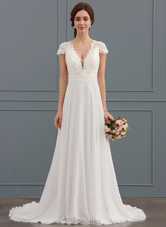 Dress A-Line Harmony Ruffle Train Wedding Chiffon V-neck With Wedding Dresses Sweep