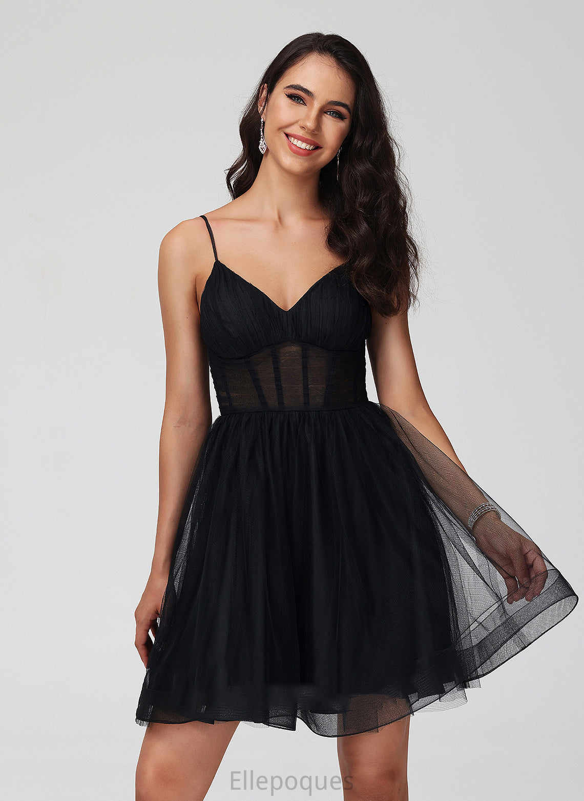 With Homecoming Dresses A-Line Tulle V-neck Short/Mini Pleated Regan Homecoming Dress