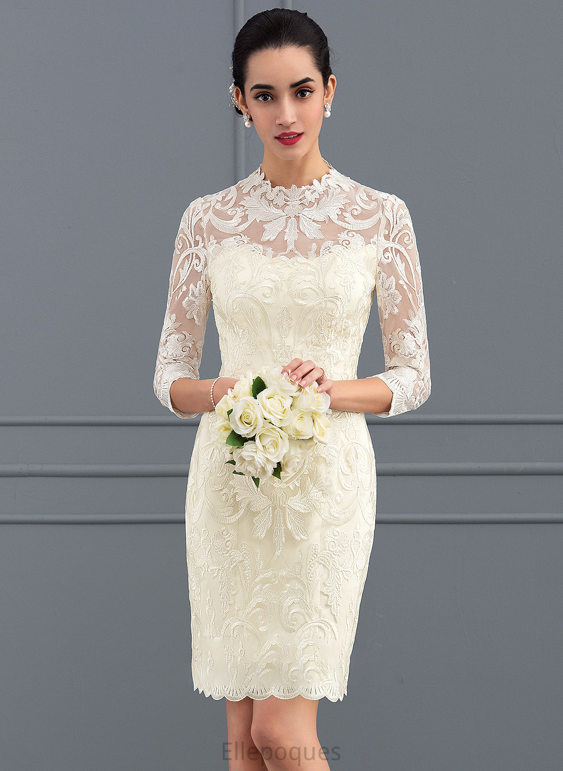 Neck Camille Wedding Dresses Wedding Knee-Length Lace Sheath/Column Dress High