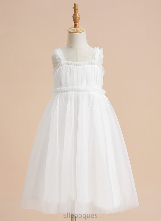 Neckline Flower Girl Dresses - Tulle Square Sleeveless Kaelyn Dress Knee-length Girl Flower A-Line