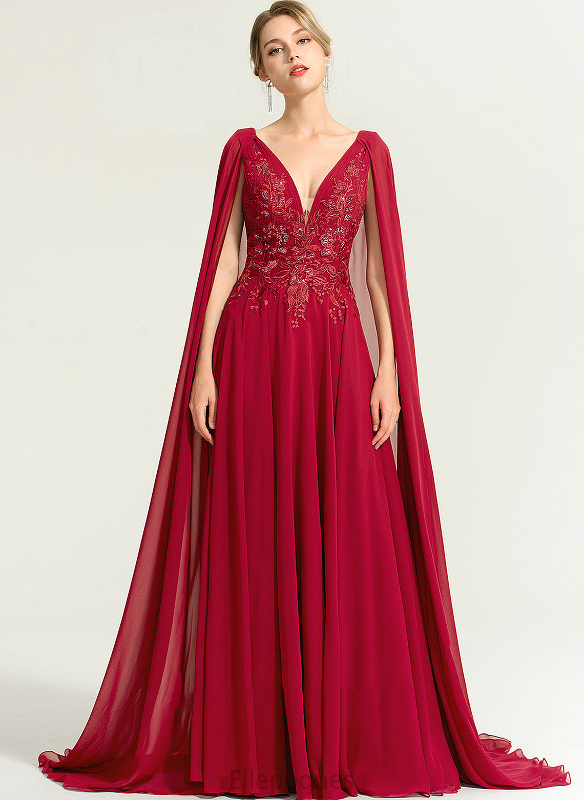 Sequins Wedding Floor-Length Wedding Dresses Chiffon Perla Dress A-Line V-neck With