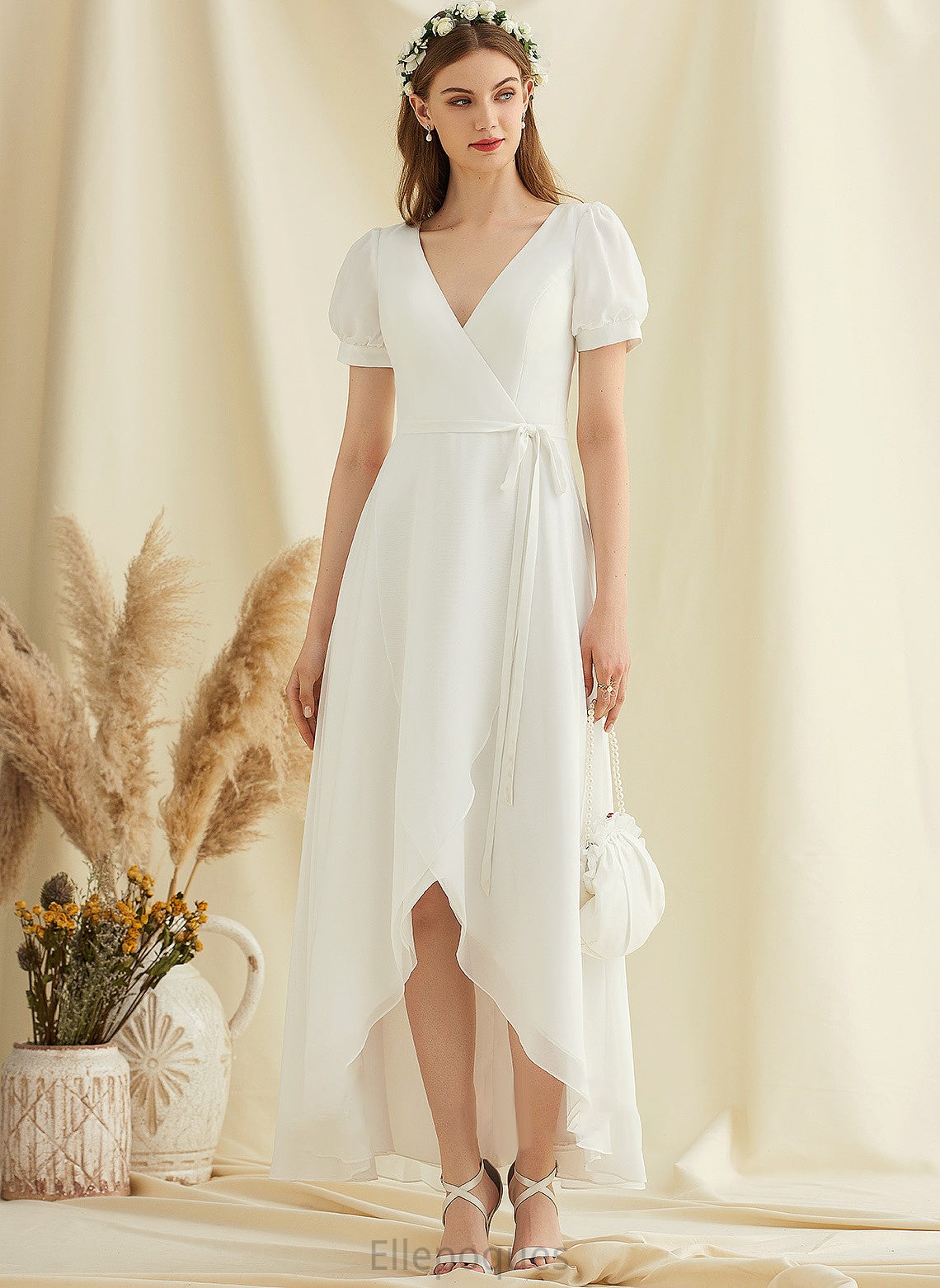 Carolina Dress A-Line Wedding Asymmetrical Wedding Dresses V-neck Chiffon