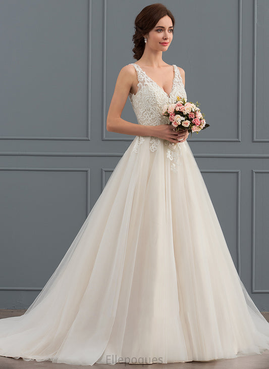 Wedding Tulle Dress Train Cecelia Wedding Dresses Ball-Gown/Princess Court V-neck