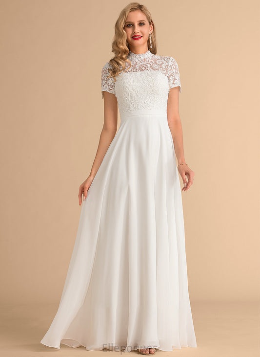 Dress Gretchen Floor-Length Wedding Dresses Neck High A-Line Wedding Chiffon Lace