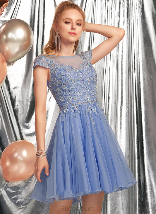 Appliques Dress Short/Mini A-Line Homecoming Dresses Kylee Beading Lace Neck Scoop Lace With Tulle Homecoming