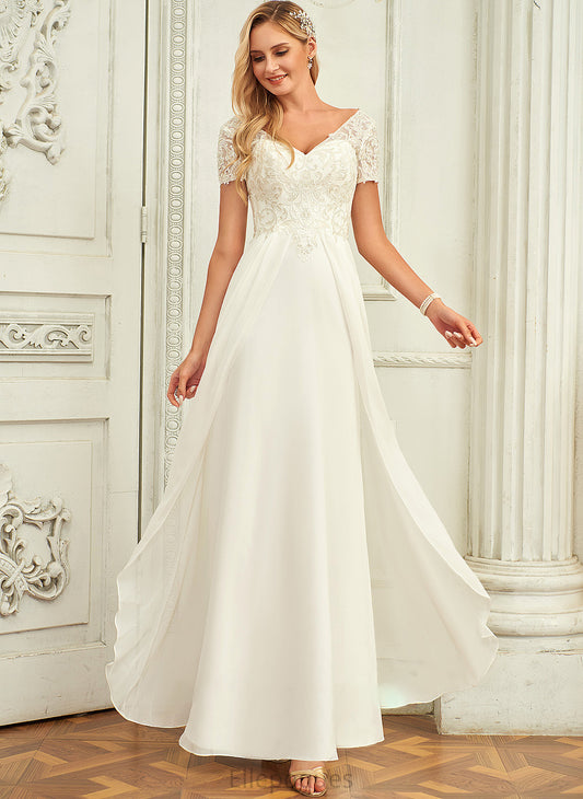 Jazmin Wedding V-neck Chiffon Wedding Dresses Lace A-Line Dress Lace Floor-Length With