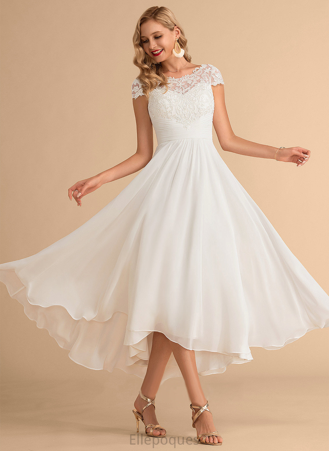 Chiffon Lace Scoop Asymmetrical Neck Wedding Dress A-Line Alani Wedding Dresses