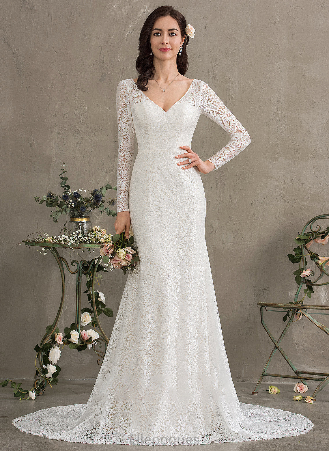 Wedding Trumpet/Mermaid Train Wedding Dresses Court Lace V-neck Destiny Dress