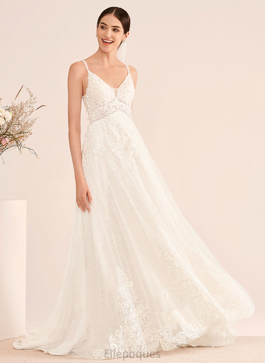 Wedding Dresses Wedding Lace Beading Train V-neck Marely A-Line With Dress Court Tulle