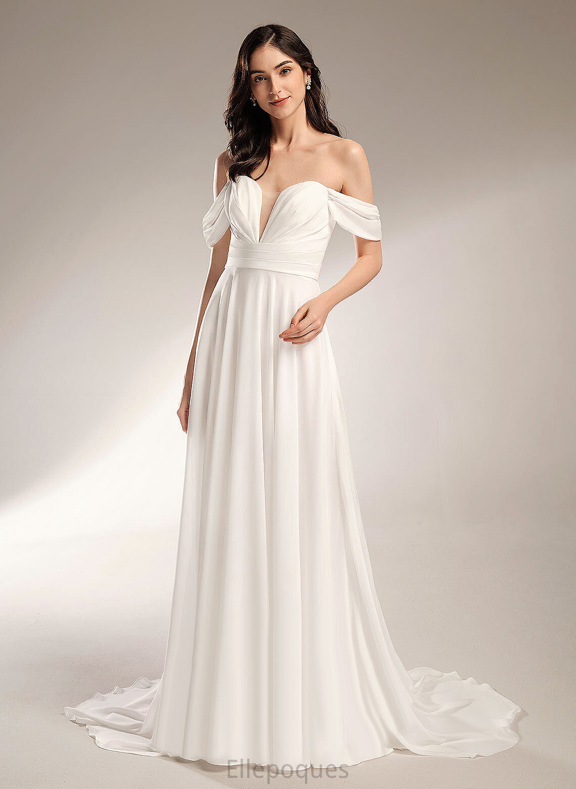 Aliya Court Train With Chiffon Off-the-Shoulder Dress Pleated Wedding A-Line Wedding Dresses