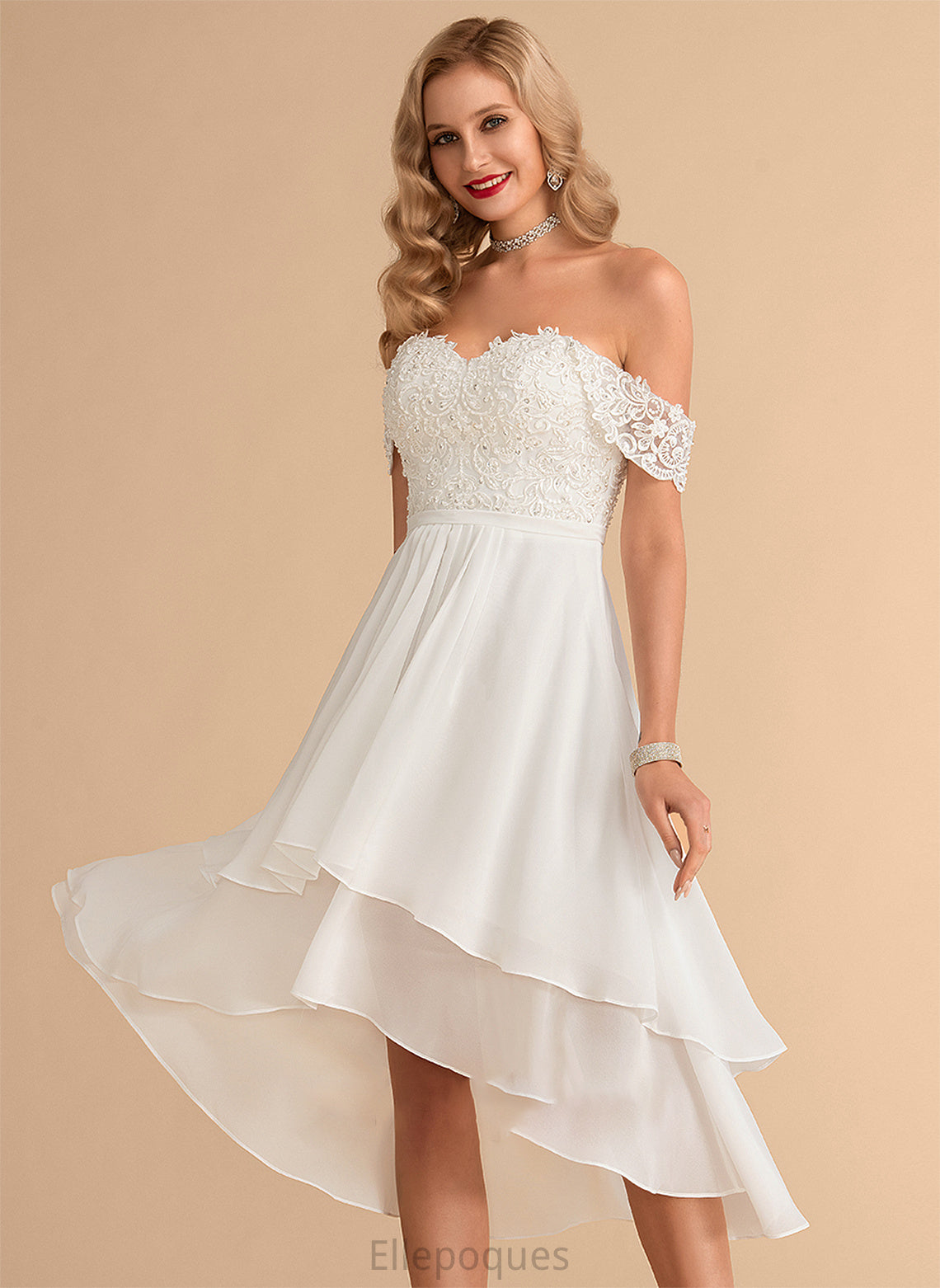 Chiffon Lace Wedding Wedding Dresses Sequins Beading Holly A-Line With Dress Asymmetrical