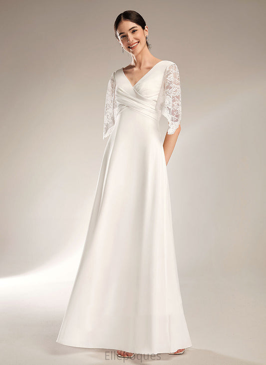 Sheath/Column Wedding Hope Chiffon With Floor-Length Lace Wedding Dresses V-neck Dress