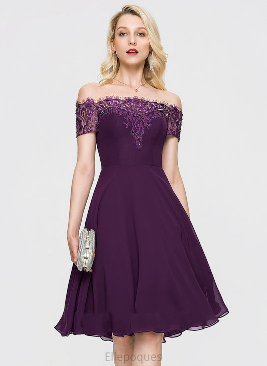 A-Line With Homecoming Dresses Lace Homecoming Dress Off-the-Shoulder Chiffon Beading Emma Knee-Length