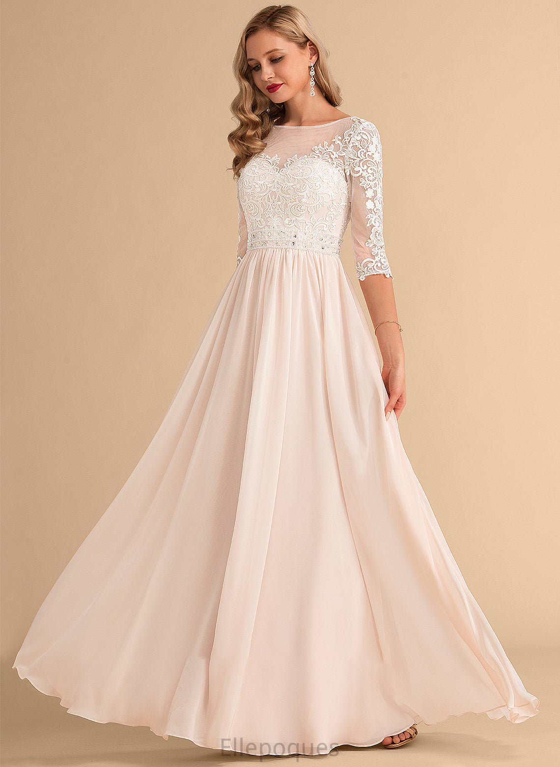 With Wedding Chiffon Lace Floor-Length Dress Sequins A-Line Wedding Dresses Illusion Ashly Beading