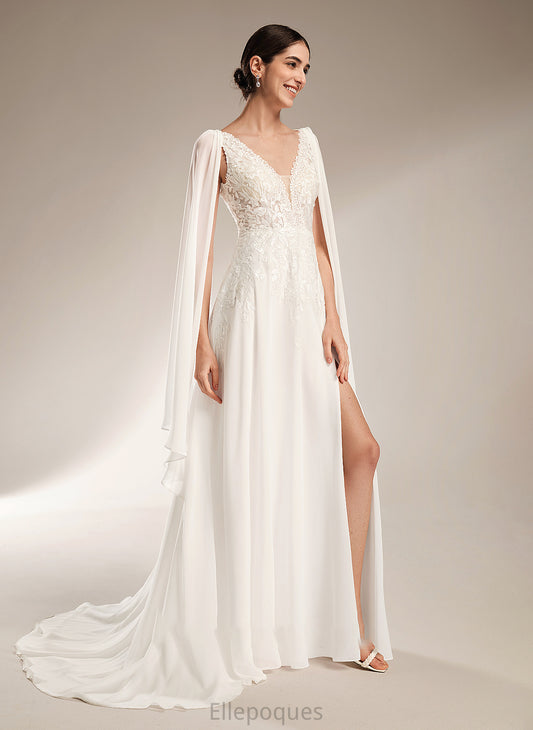 Train V-neck Wedding Dress A-Line Wedding Dresses Madisyn Court Sequins With