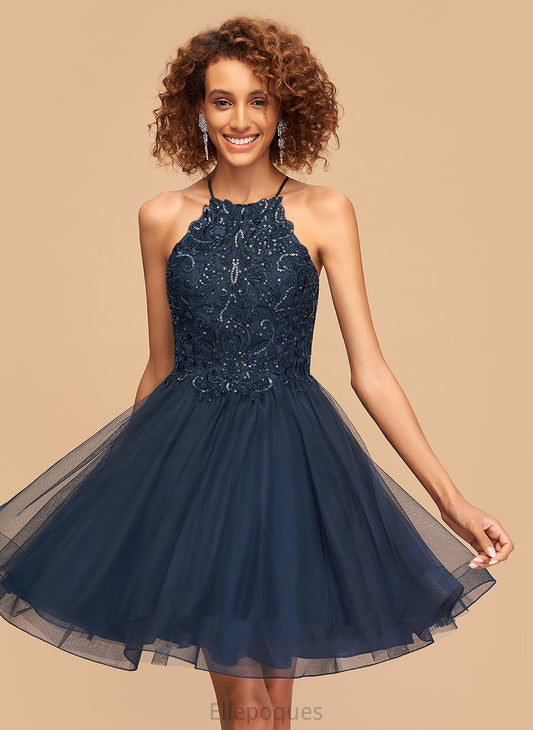 Short/Mini A-Line Sequins Scoop Lace Homecoming Homecoming Dresses Tulle Neck Dress With Reyna