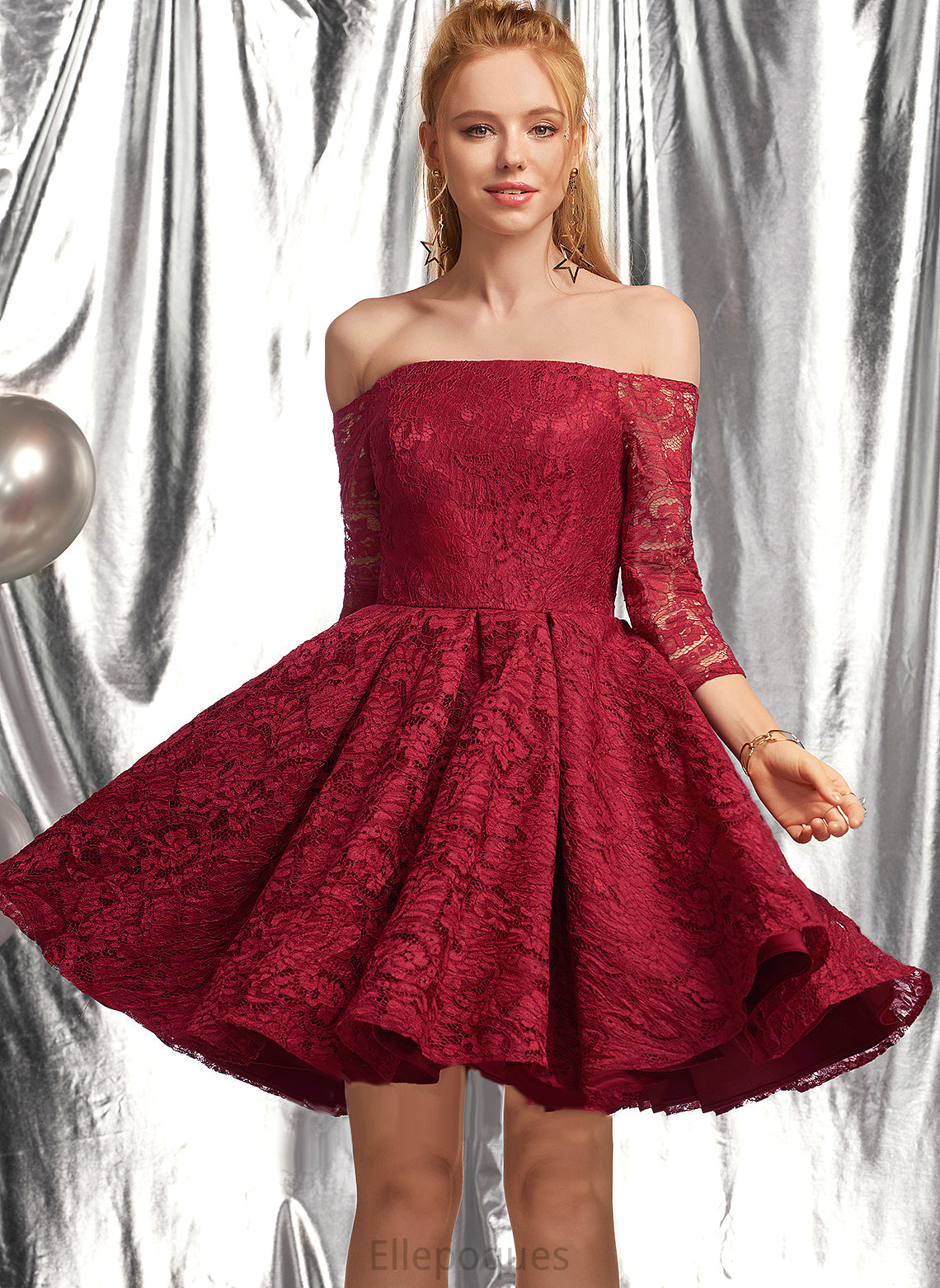 Dress Lace With Homecoming A-Line Homecoming Dresses Riya Short/Mini Off-the-Shoulder Ruffle