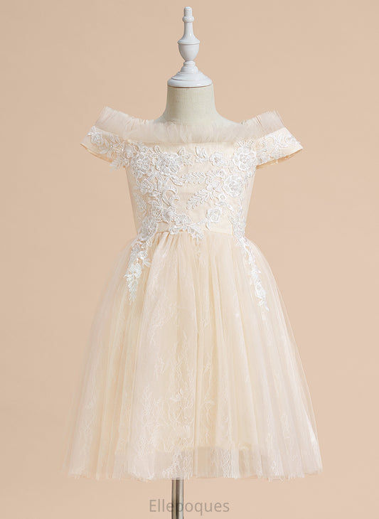 Flower A-Line Girl Dress Sleeveless Aracely Flower Girl Dresses Off-the-Shoulder Knee-length - With Tulle Lace