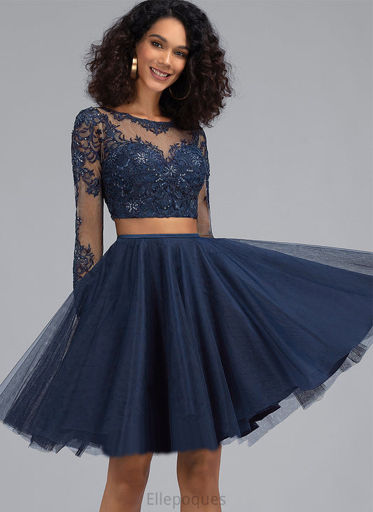 Neck With Tulle Dress Homecoming Scoop Mabel Lace Homecoming Dresses A-Line Short/Mini