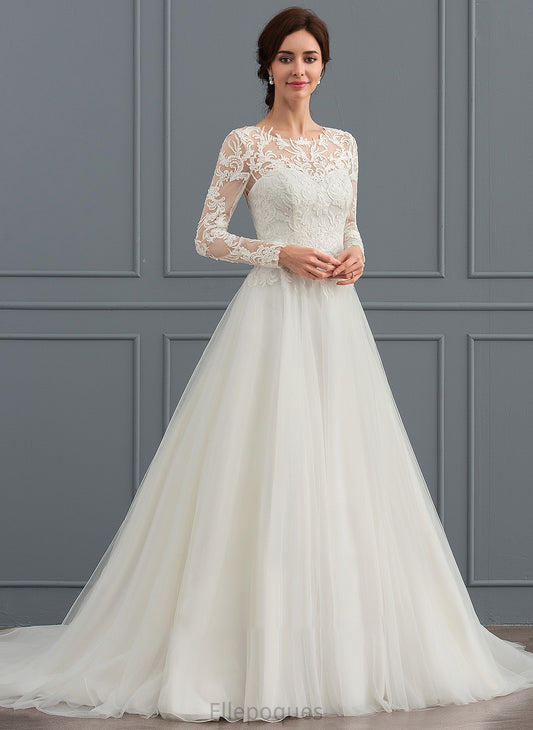 Dress Wedding Dresses Ball-Gown/Princess Neck Sweep Tulle Train Scoop Arielle Wedding