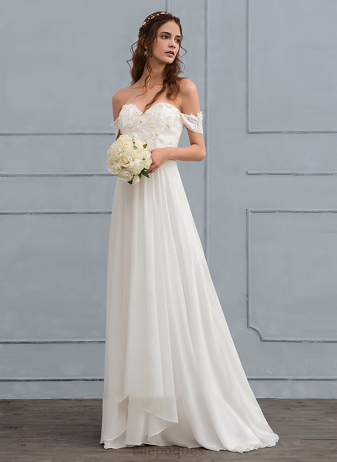 Train Dress Wedding Chiffon Flower(s) With A-Line Beading Jaidyn Wedding Dresses Lace Sweep