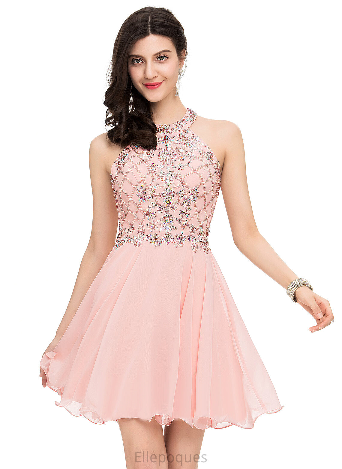 Homecoming Scoop Sequins Dress Short/Mini Neck Homecoming Dresses Beading Paityn Chiffon With A-Line