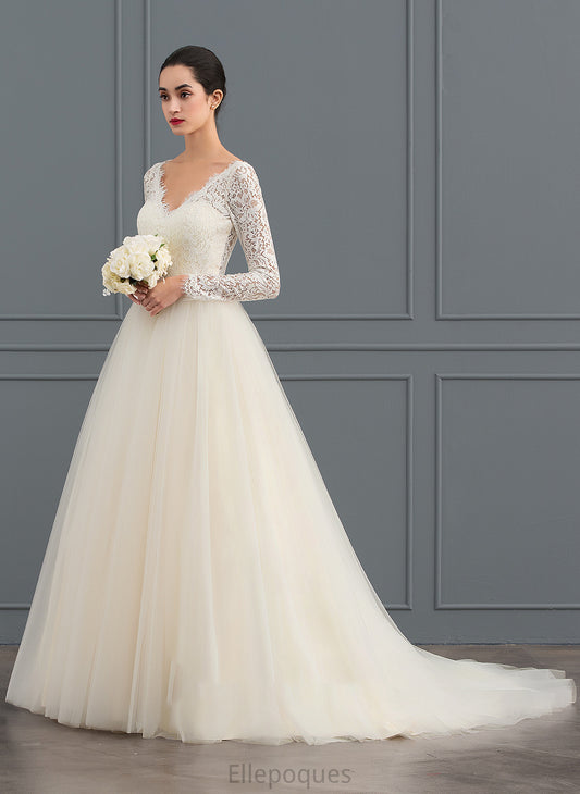 Wedding Dresses Wedding Ball-Gown/Princess Court Dress Tiana Tulle V-neck Train Lace