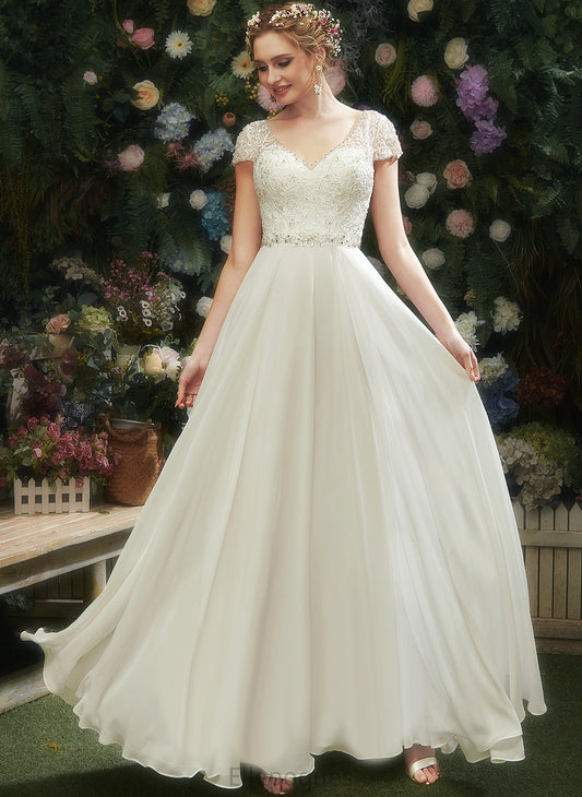 Chiffon V-neck Katharine Wedding Dresses Sequins Wedding Dress A-Line Floor-Length Beading Lace With