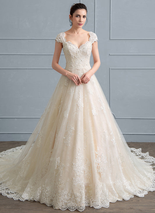 Sequins With Cathedral Ball-Gown/Princess Sweetheart Evangeline Tulle Lace Dress Wedding Dresses Train Wedding Beading