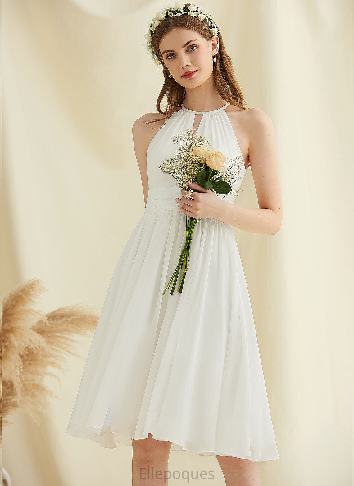 A-Line Chiffon Dress Wedding Dresses Camryn Knee-Length Wedding