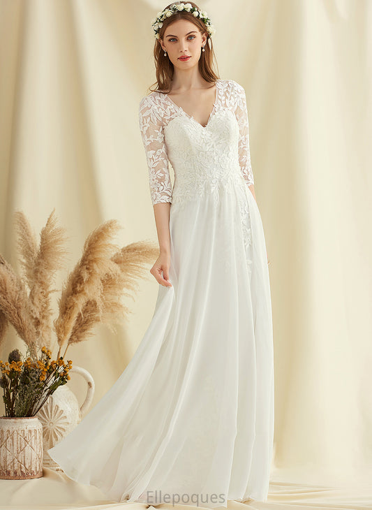 Floor-Length Wedding Dress A-Line Wedding Dresses Chiffon Zoie V-neck Lace