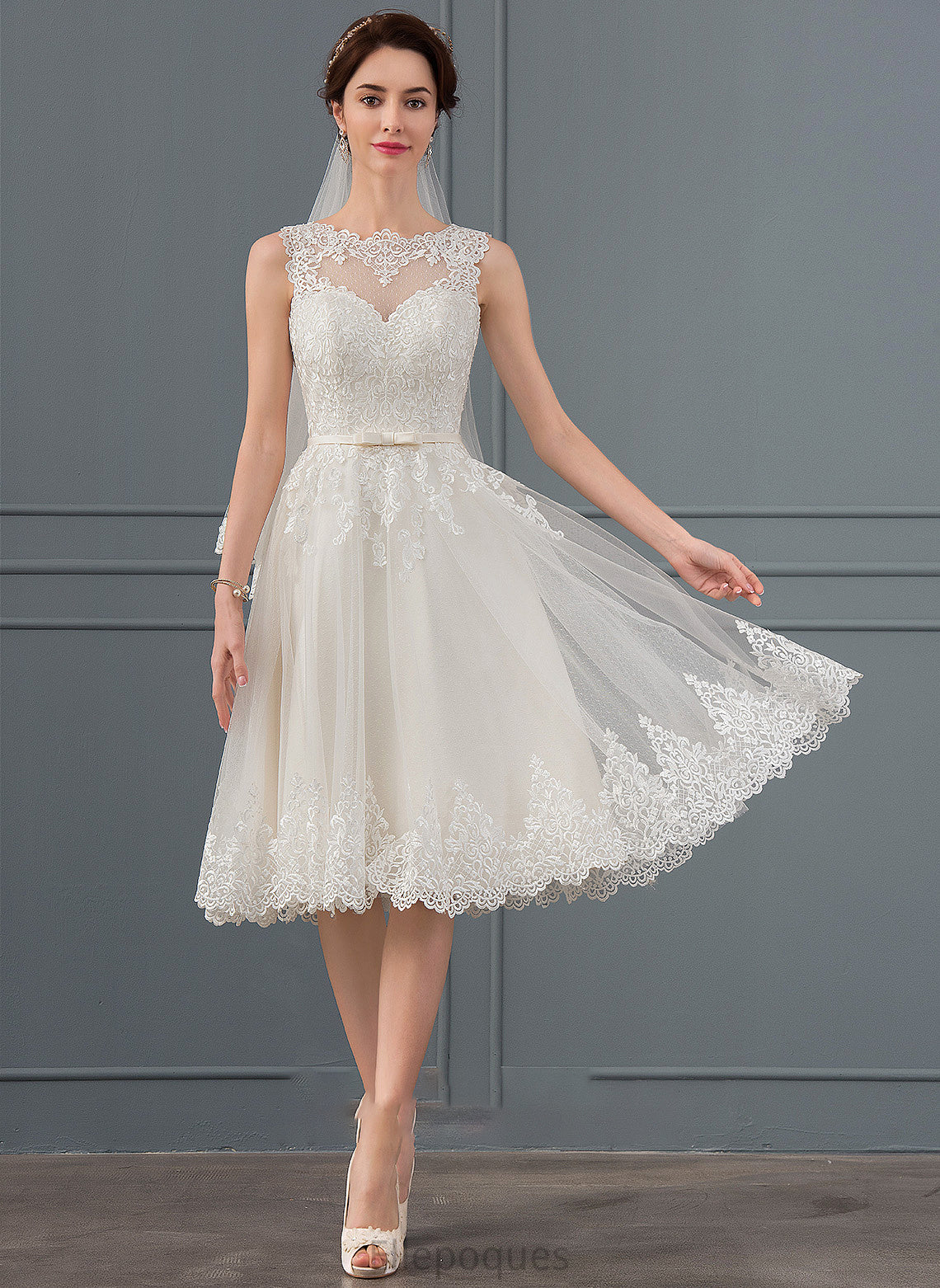 Wedding Knee-Length Illusion Tulle A-Line With Dress Bow(s) Wedding Dresses Alisha