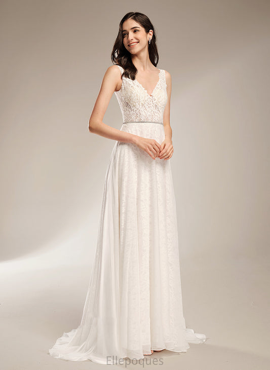 V-neck With Train Beading A-Line Sweep Wedding Teagan Wedding Dresses Dress